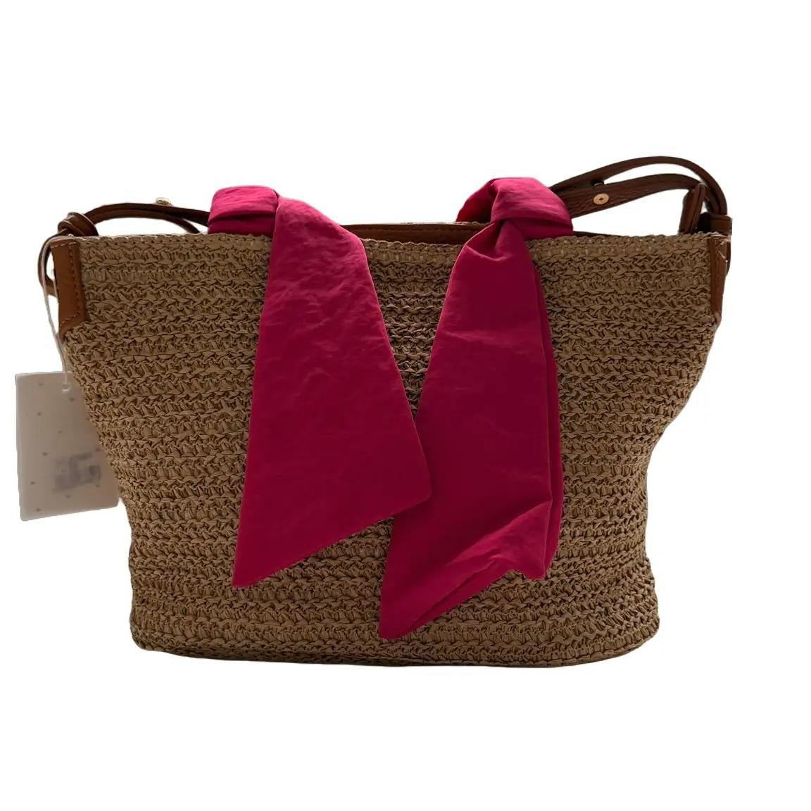 Bolso de Rafia con Lazo Rosa