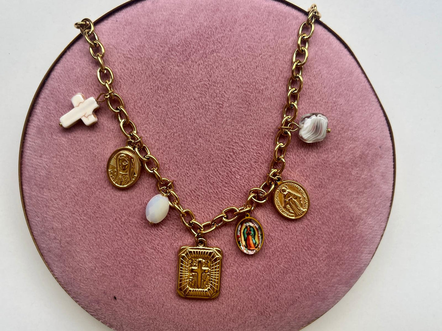 Collar Medallas Virgen de Guadalupe Milagrosa y de la Salud con Cruces Joyería Religiosa para Mujeres