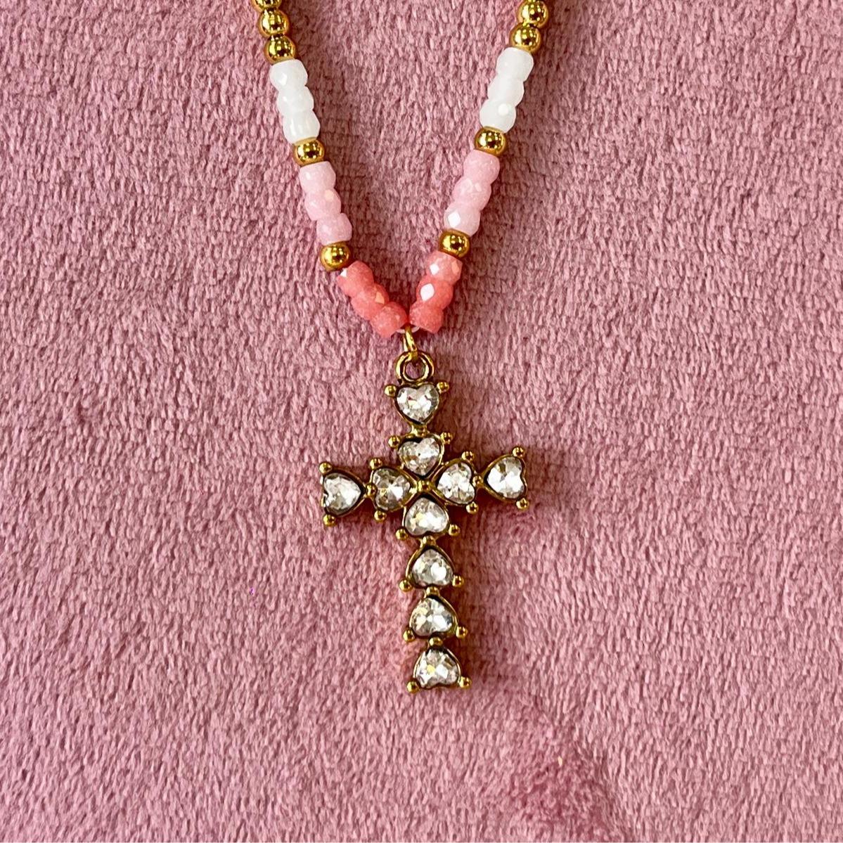 Colgante de piedra natural con Cruz de circonitas