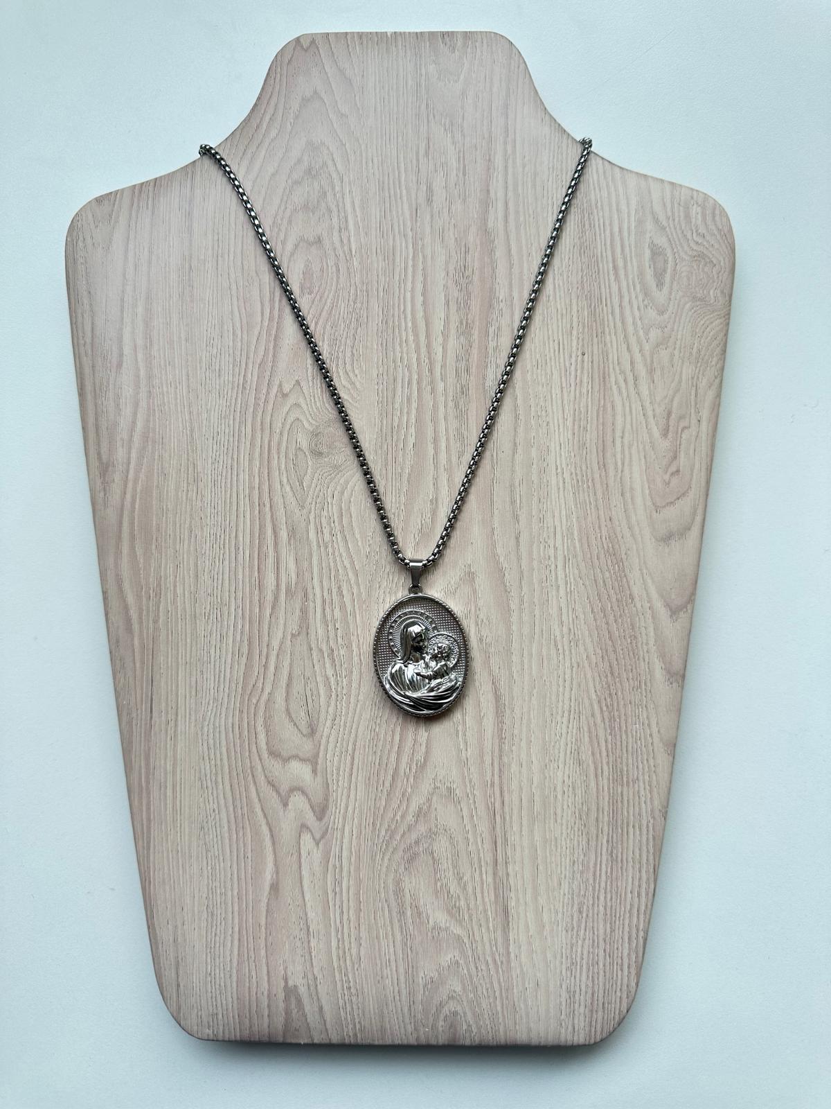 Medallón Virgen de la Inmaculada Concepción Plateada - Acero Inoxidable