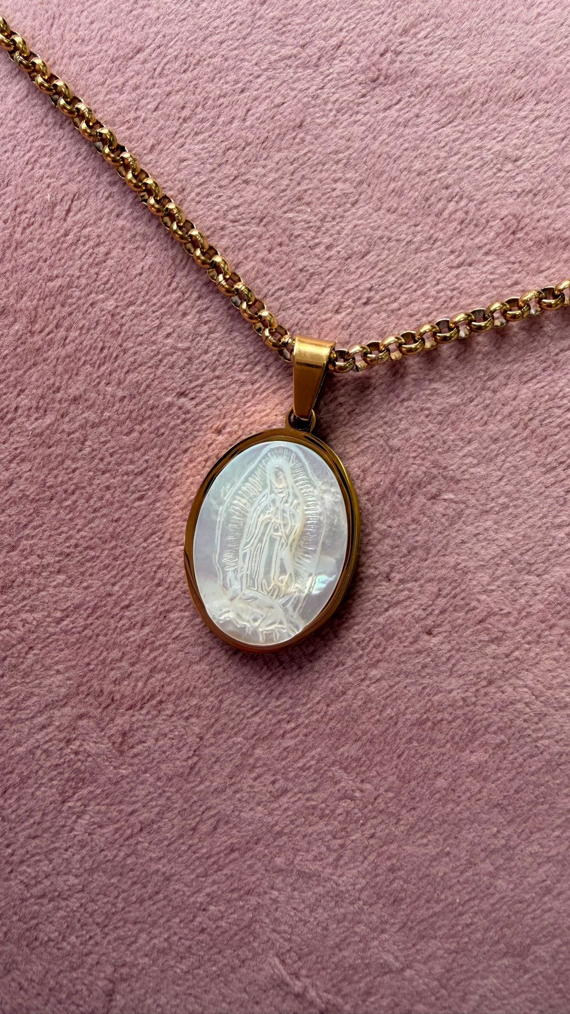 Medalla de Nácar Virgen de Guadalupe - Acero Inoxidable