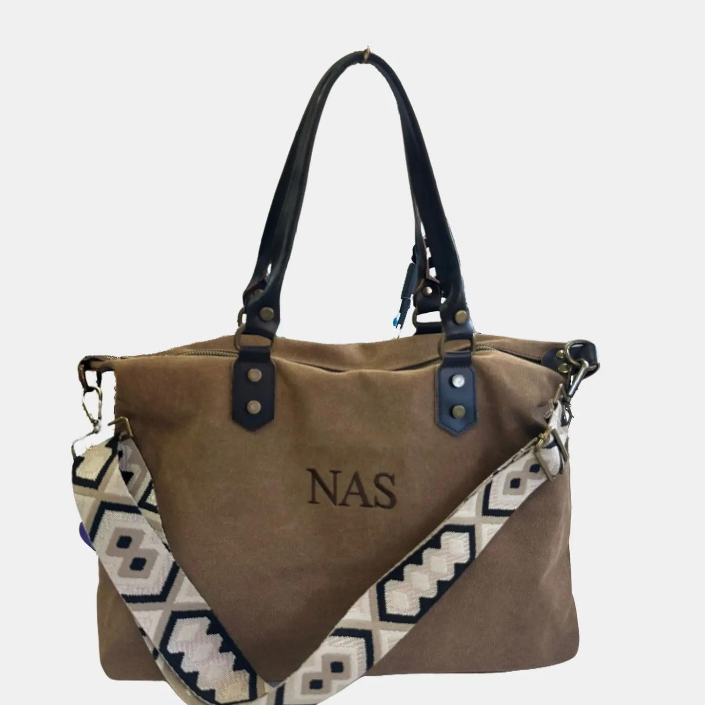 Bolso Personalizado Bordado de tela y terminaciones en piel