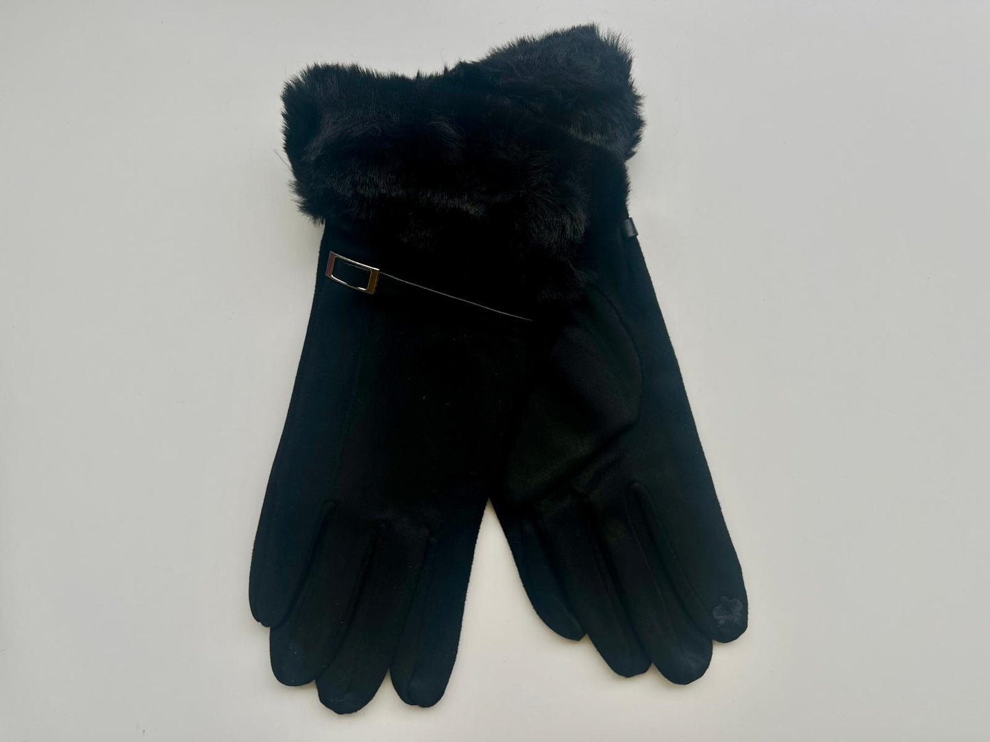 Guantes de Mujer en Piel Vuelta con Pelo Suave, Flor Táctil y Diseño Elegante de Invierno