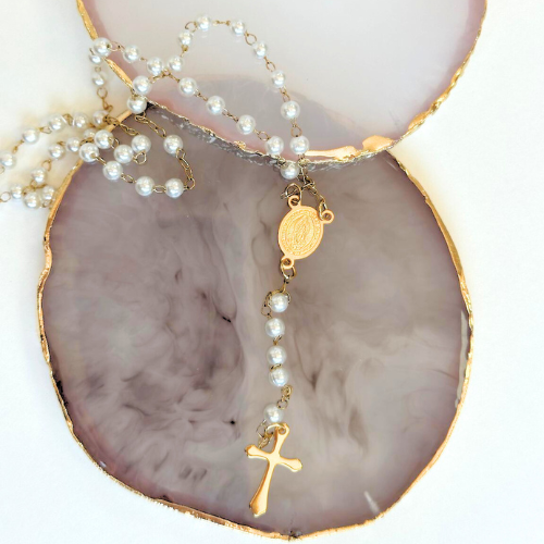 Collar Rosario Perla Blanca
