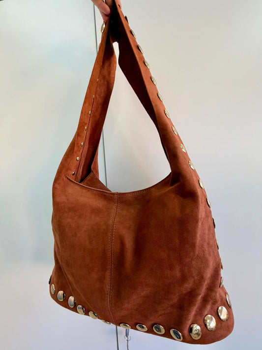 Bolso Miranda de Piel Auténtica en Ante con Tachuelas