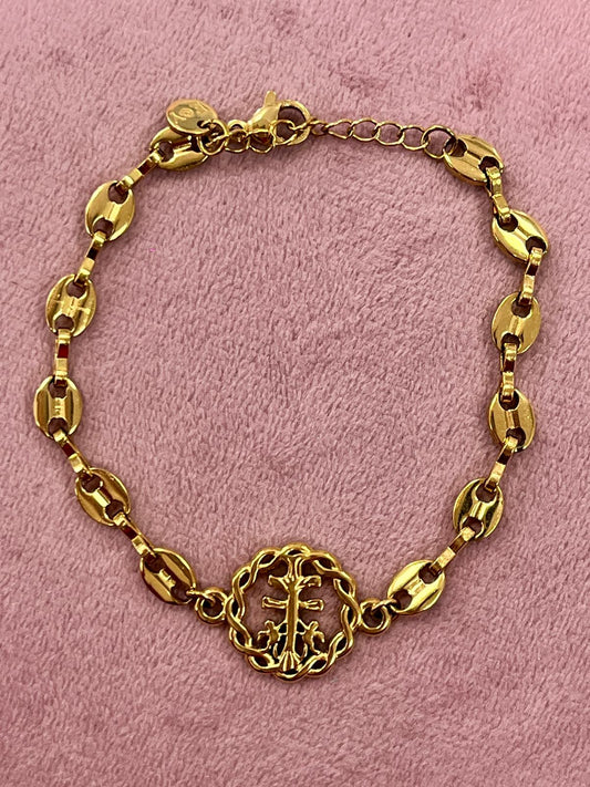 Pulsera Calabrote Cruz de Caravaca en Acero Inoxidable