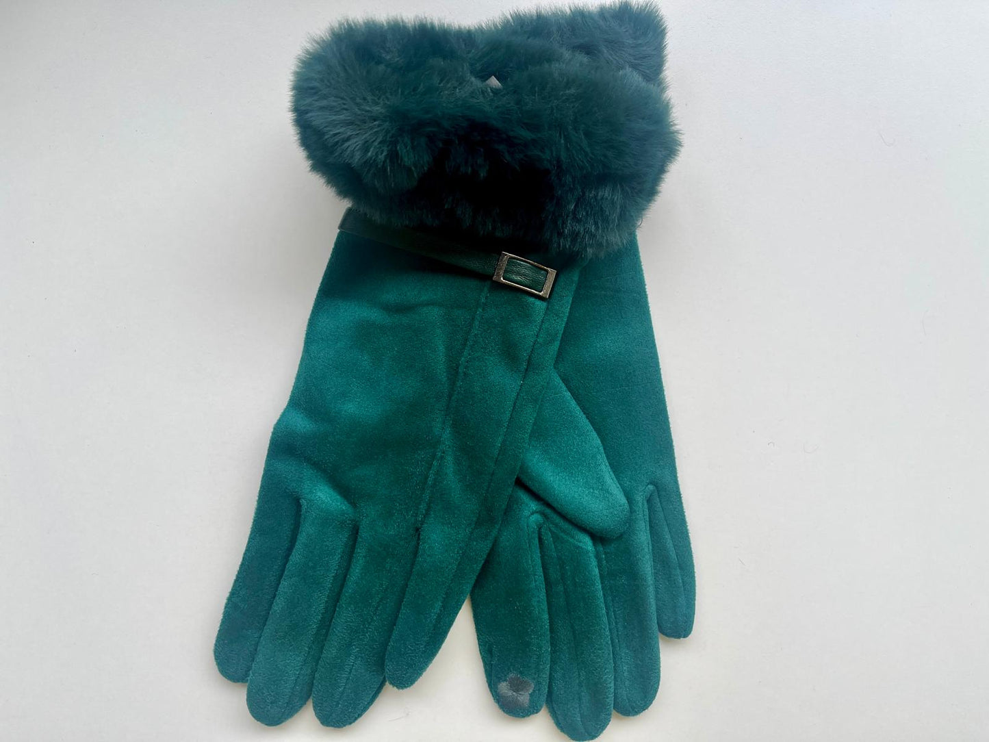 Guantes de Mujer en Piel Vuelta con Pelo Suave, Flor Táctil y Diseño Elegante de Invierno