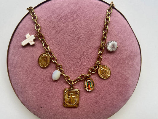 Collar Medallas Virgen de Guadalupe Milagrosa y de la Salud con Cruces Joyería Religiosa para Mujeres