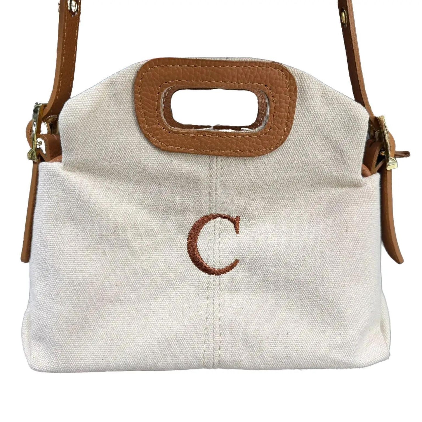 Bolso Bandolera Personalizable de Piel Auténctica y Tela - Pequeño (25cmx18cm)