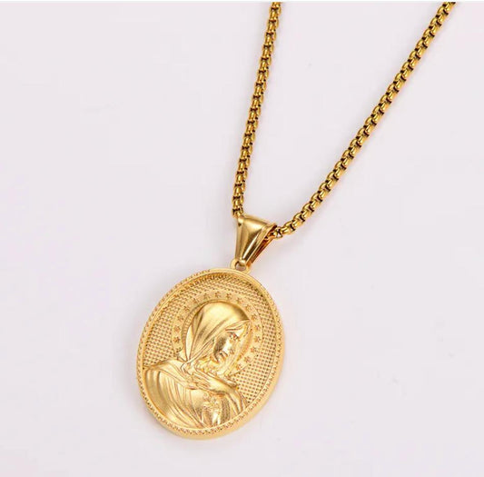 Collar Virgen de la Salud en Acero Inoxidable - Disponible en Dorado y Plateado