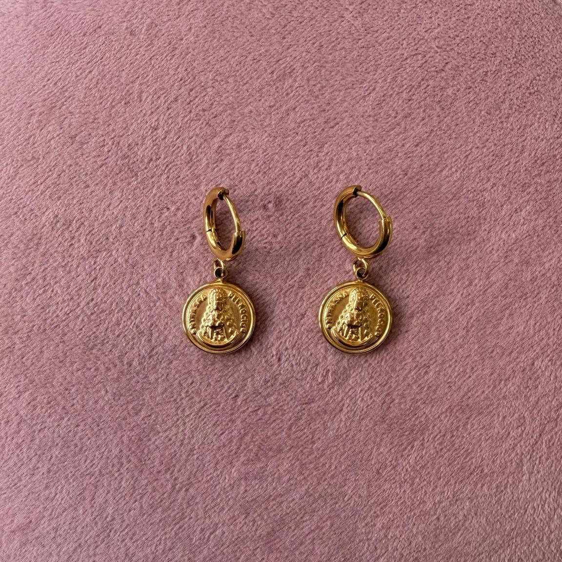 Pendientes colgantes de la Virgen del Rocío - Acero Inoxidable