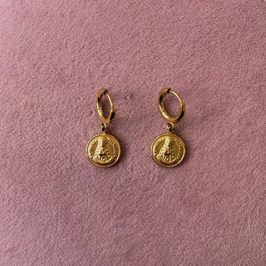 Pendientes colgantes de la Virgen del Rocío - Acero Inoxidable