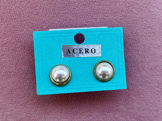 Pendientes ACERO Perla Borde Dorado Elegantes y Clásicos para Mujer Joyería de ModaPerla Borde Dorado Elegantes y Clásicos para Mujer Joyería de Moda