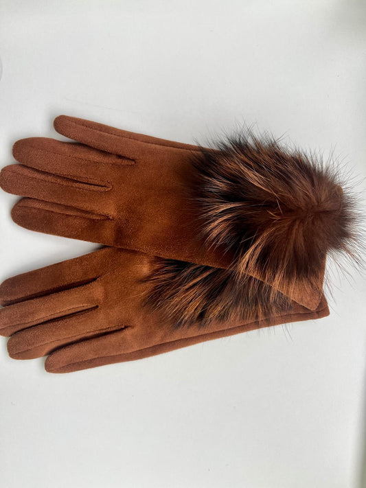 Guantes Mujer Piel Vuelta con Detalle de Piel Natural y Cierre de Pelo Suave para Estilo Elegante