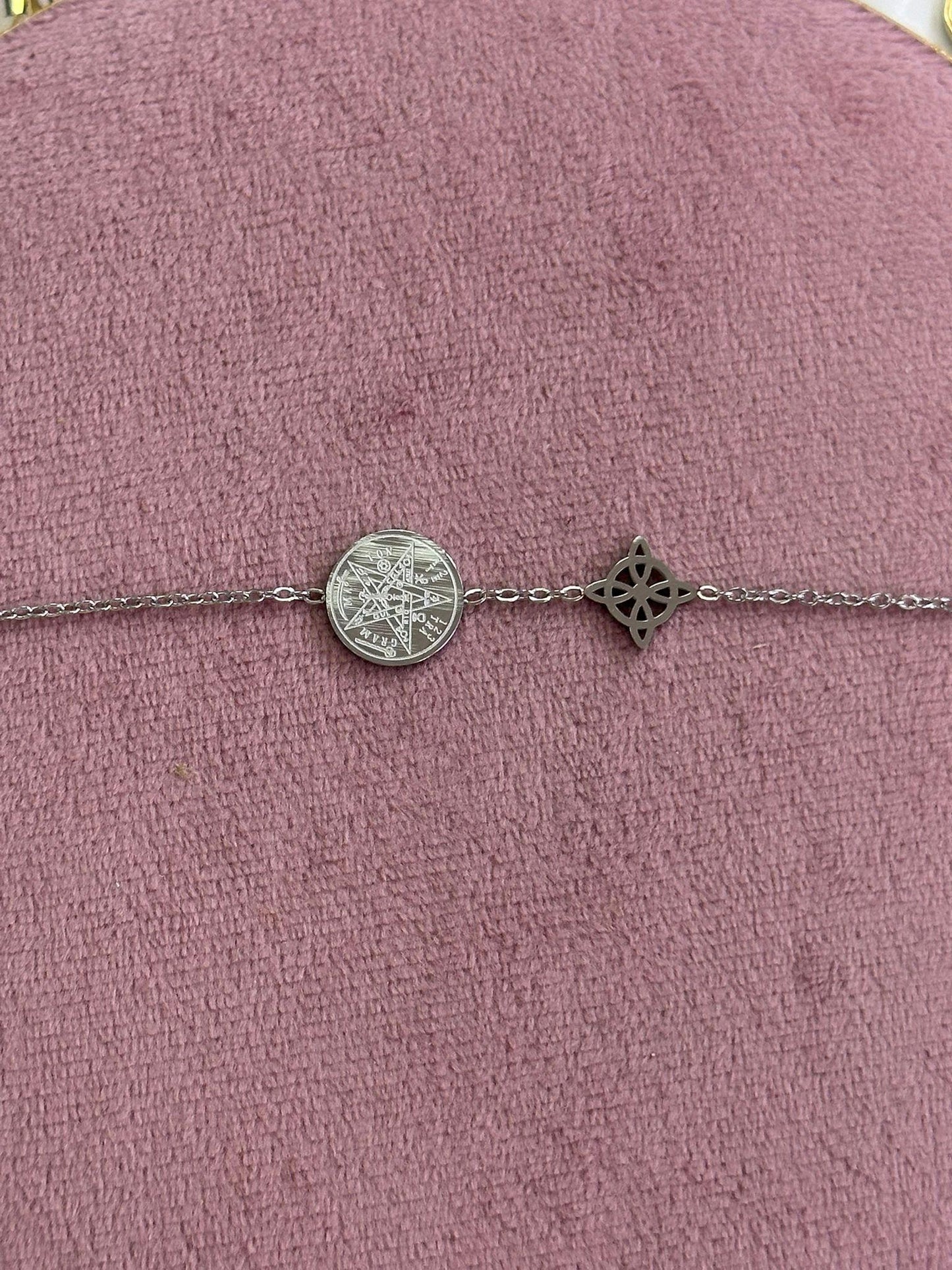 Pulsera Doble Protección Nudo de Bruja y Tetragramatón