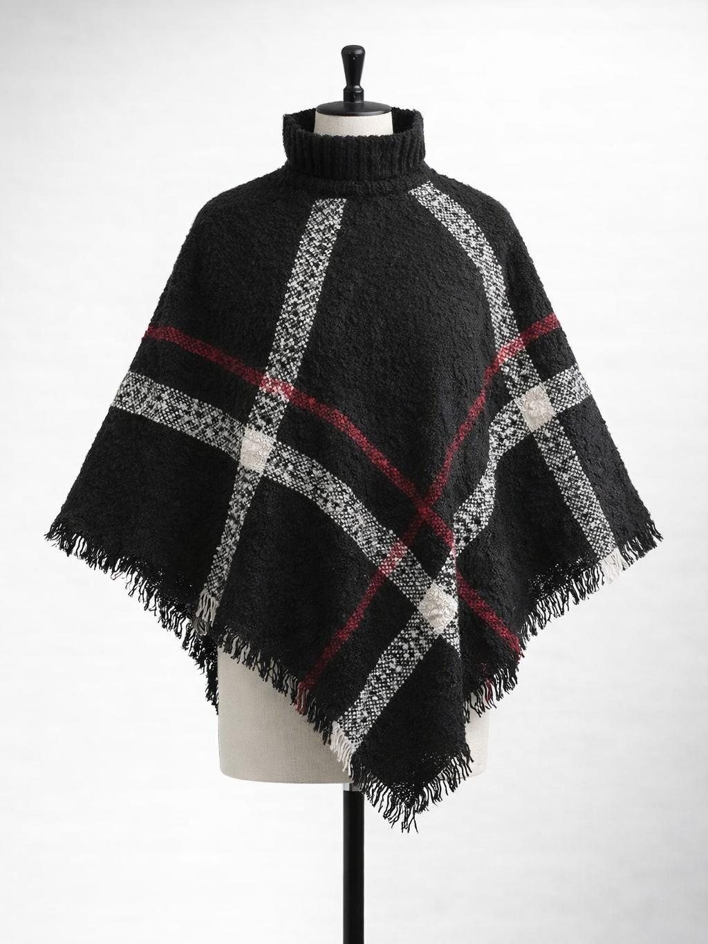 Poncho Inglés Cuello Vuelto con Flecos