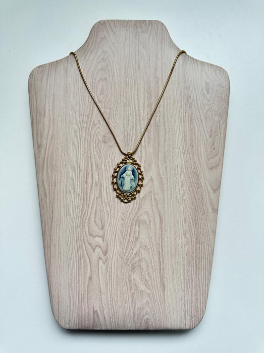 Medallón de la Milagrosa en Resina blanca y Azul - Acero Inoxidable