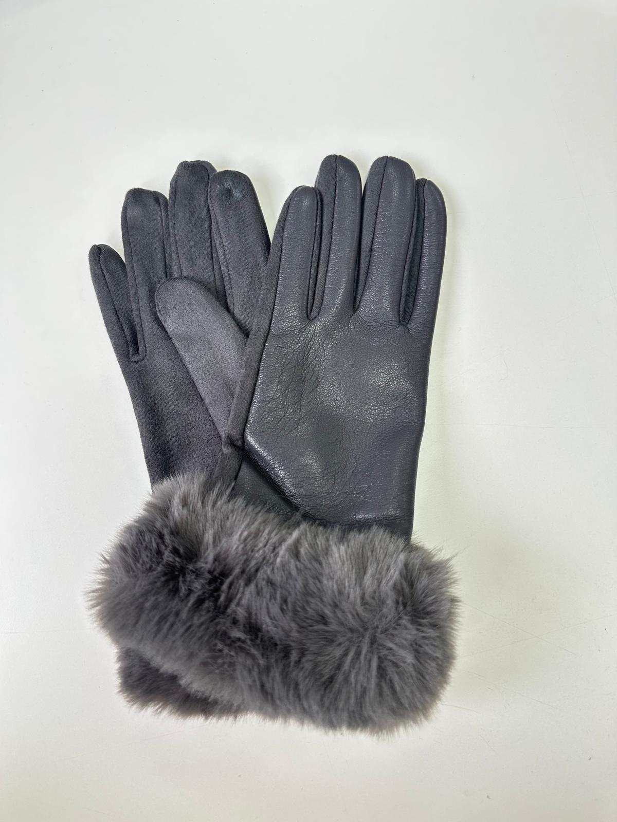 Guantes de Piel con Borde de Pelo Natural