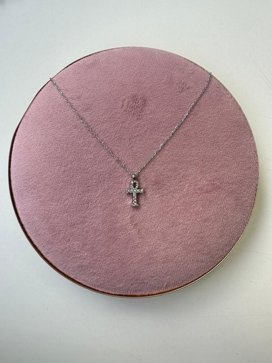 Collar Cruz con Brillos - Acero Inoxidable