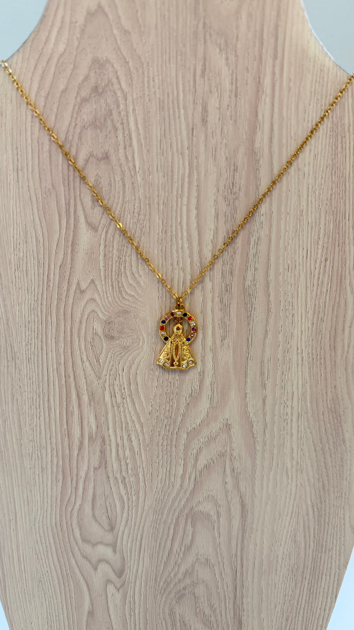 Medalla Virgen del Pilar con Circonitas Blancas y de Colores - Acero Inoxidable