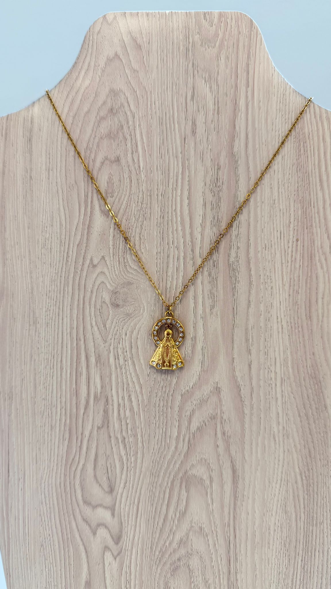 Medalla Virgen del Pilar con Circonitas Blancas y de Colores - Acero Inoxidable