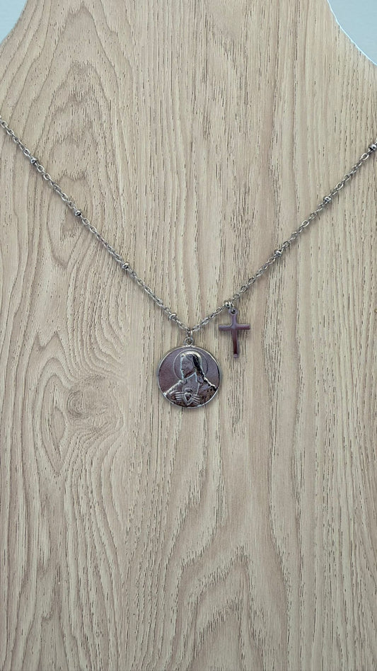 Medalla Sagrado Corazón de Jesús con Charm de Cruz