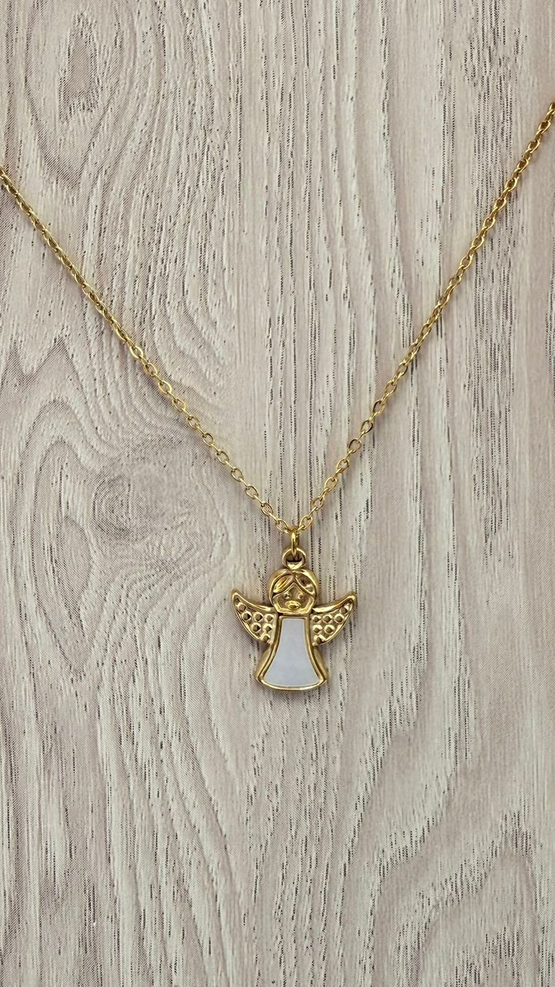 Collar Ángel de la Guarda en Nácar - Acero Inoxidable