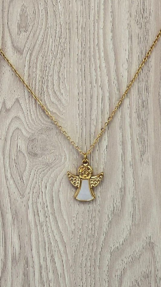 Collar Ángel de la Guarda en Nácar - Acero Inoxidable