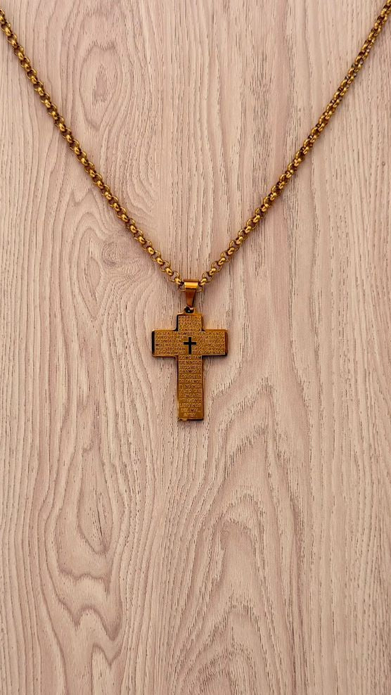 Collar Cruz Padre Nuestro de Acero Inoxidable – Fe y Estilo en una Pieza