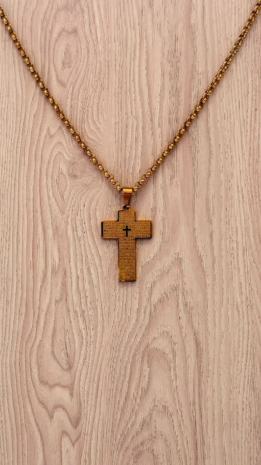 Collar Cruz Padre Nuestro de Acero Inoxidable – Fe y Estilo en una Pieza