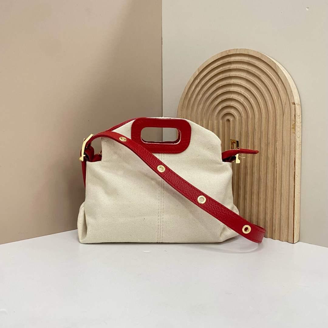 Bolso Bandolera Personalizable de Piel Auténctica y Tela - Pequeño (25cmx18cm)