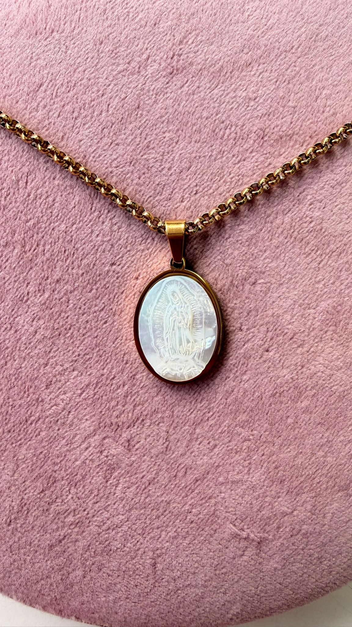 Medalla de Nácar Virgen de Guadalupe - Acero Inoxidable
