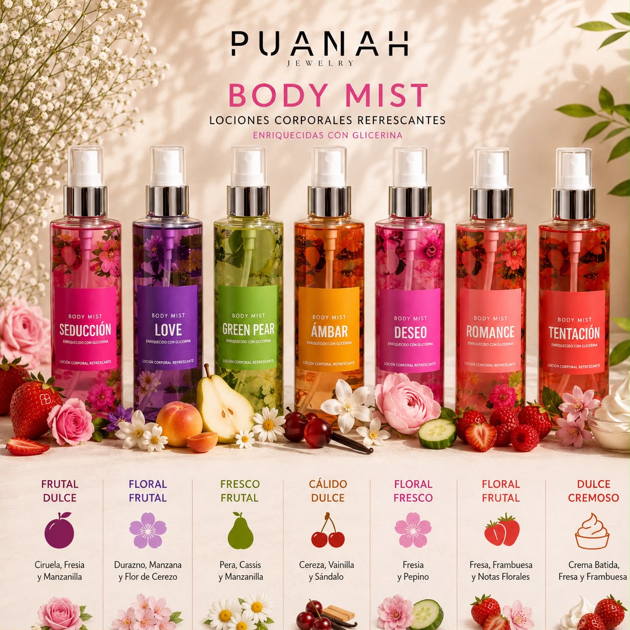 Mist Corporal de Uso Diario - Colección de Brumas Corporales con Fragancias Frescas Dulces y Florales para Cada Momento del Día