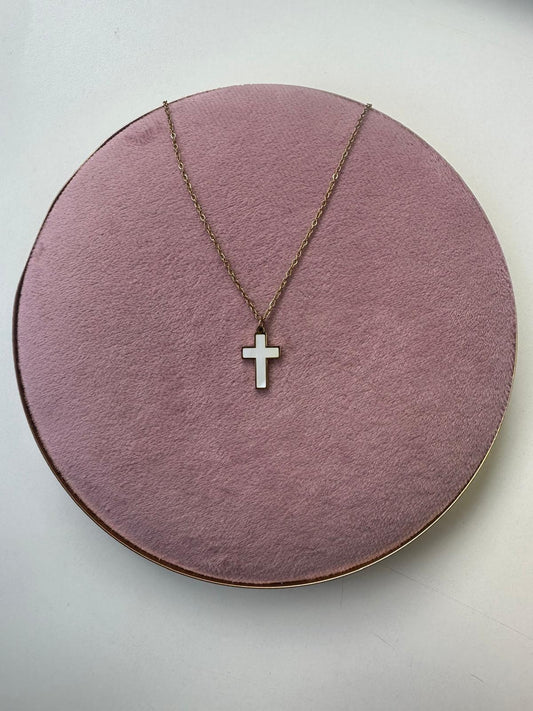 Collar Cruz con Piedra de Nácar - Acero Inoxidable