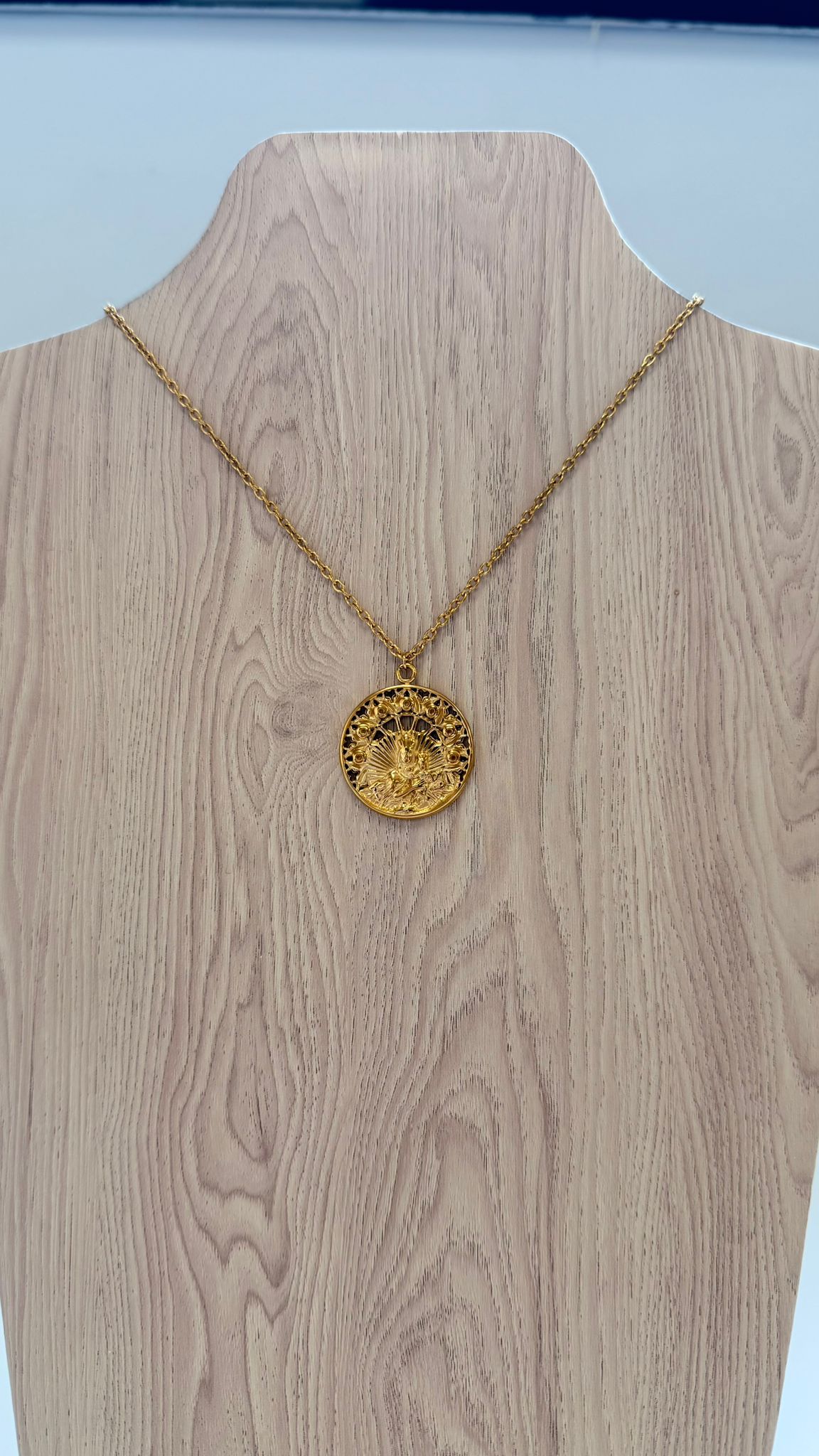 Collar Virgen del Carmen con las 7 Rosas en Acero Inoxidable