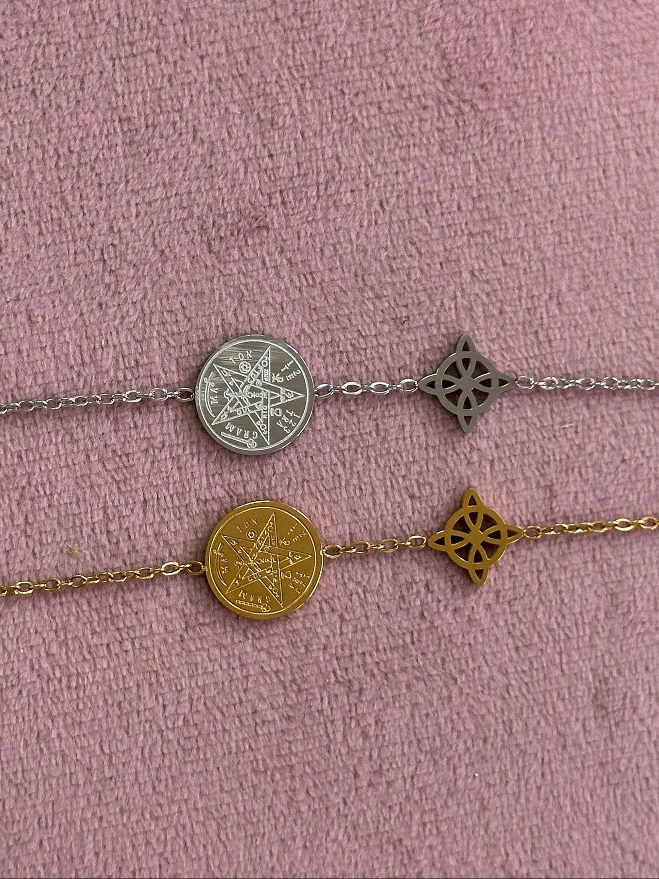 Pulsera Doble Protección Nudo de Bruja y Tetragramatón