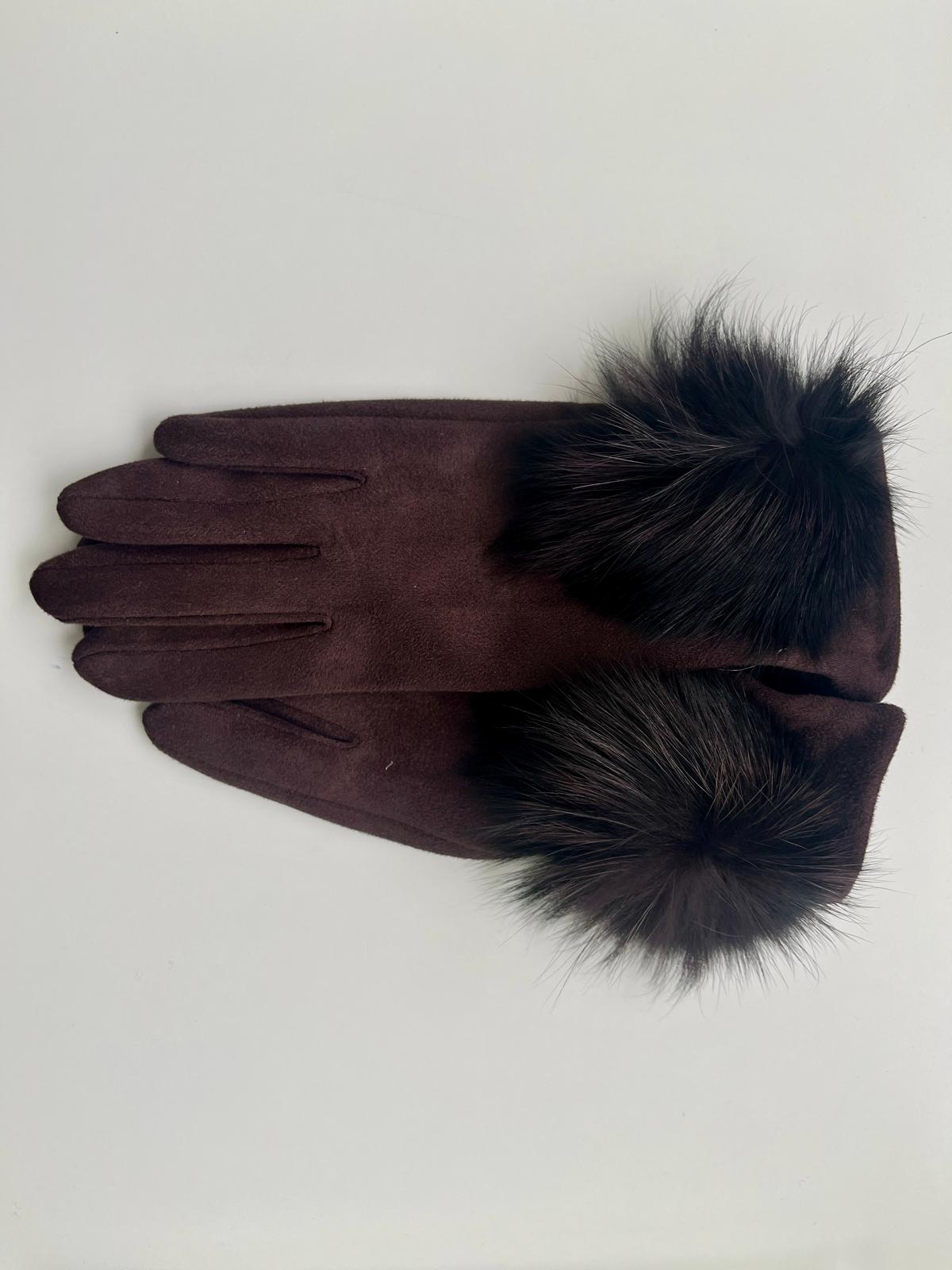 Guantes Mujer Piel Vuelta con Detalle de Piel Natural y Cierre de Pelo Suave para Estilo Elegante