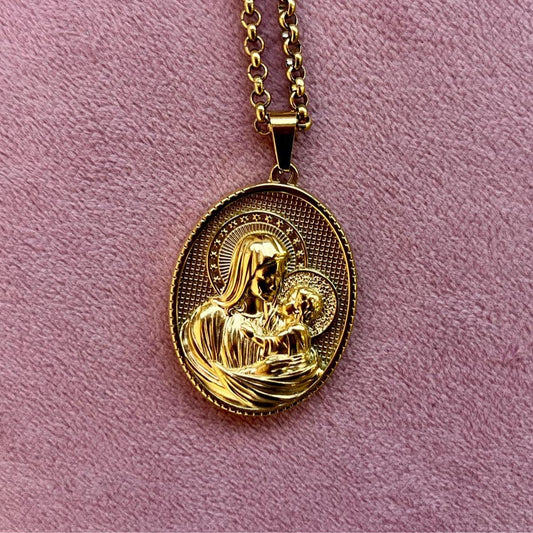 Medallón Virgen de la Inmaculada Concepción Plateada - Acero Inoxidable
