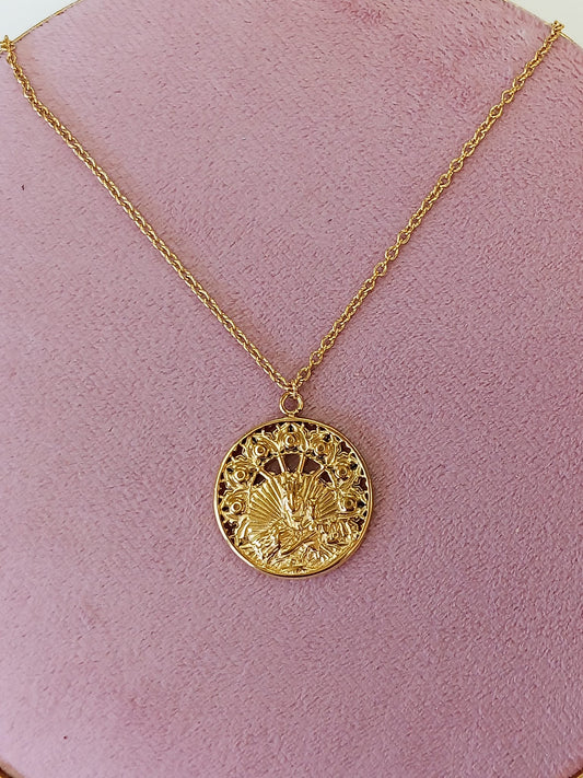 Collar Virgen del Carmen con las 7 Rosas en Acero Inoxidable