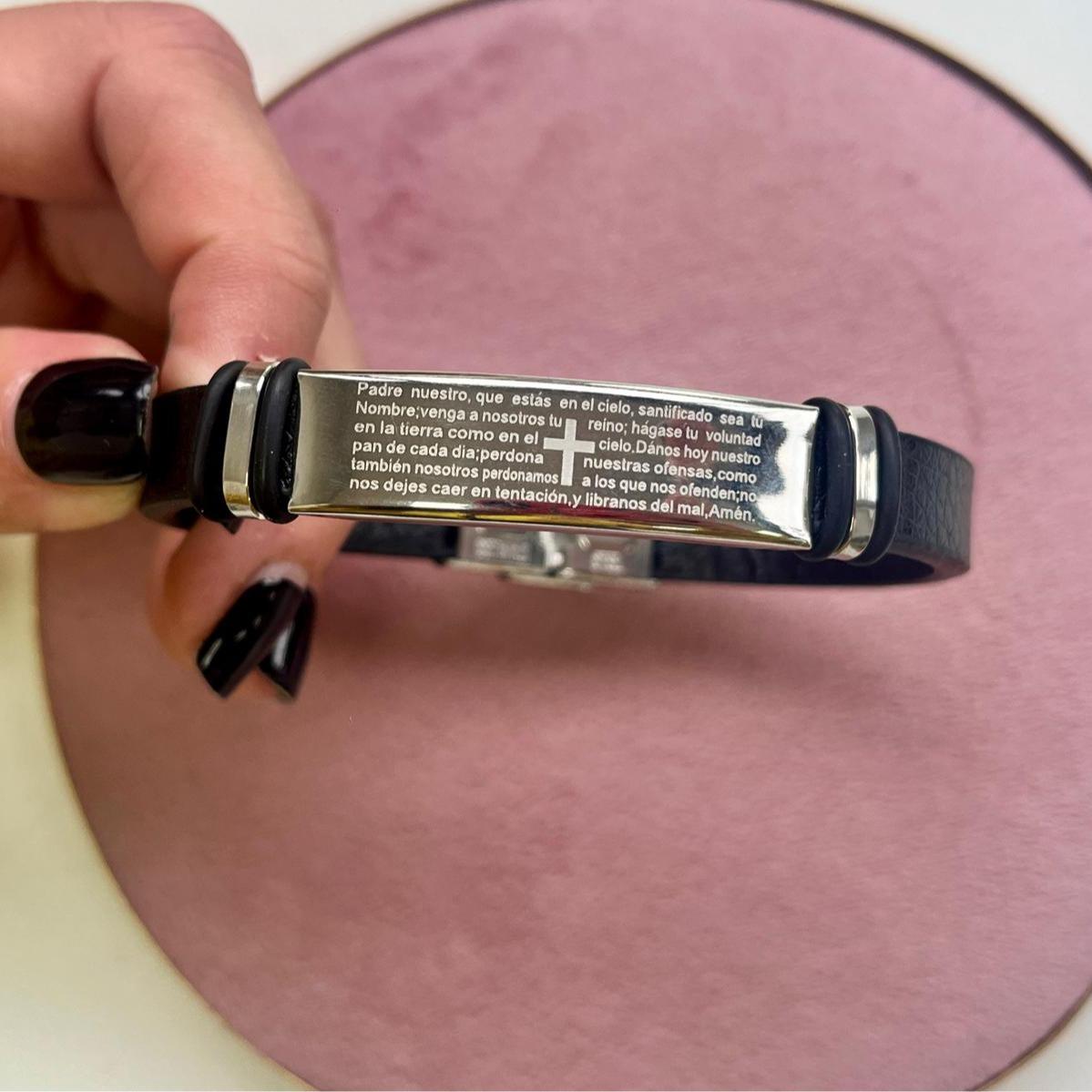 Pulsera Padre Nuestro Caucho o Cuero Unisex