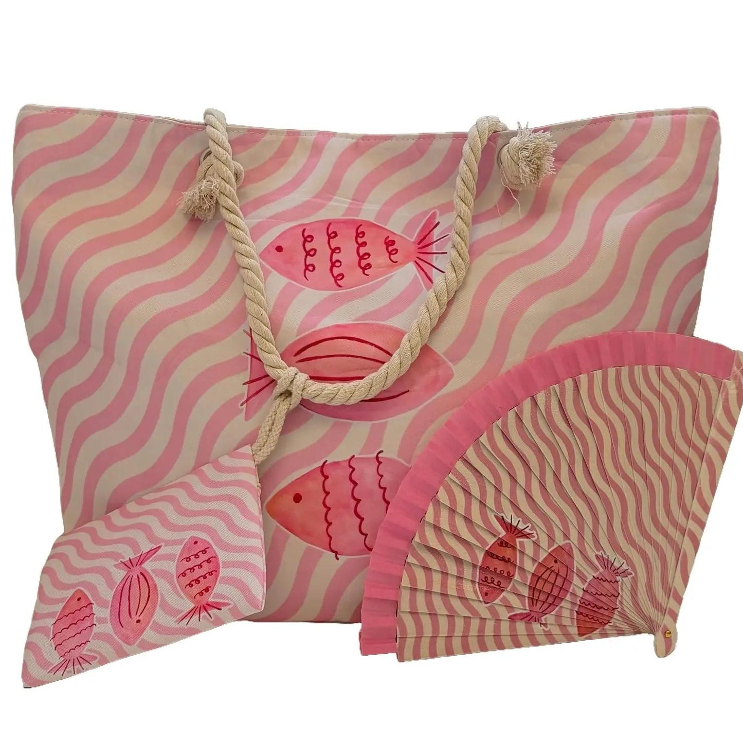 Conjunto Océano - Bolso y Abanico en Varios Diseños - Ideal Para Verano