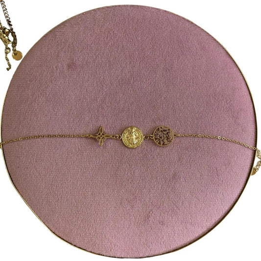 Pulsera Triple Protección San Benito De Acero Inoxidable